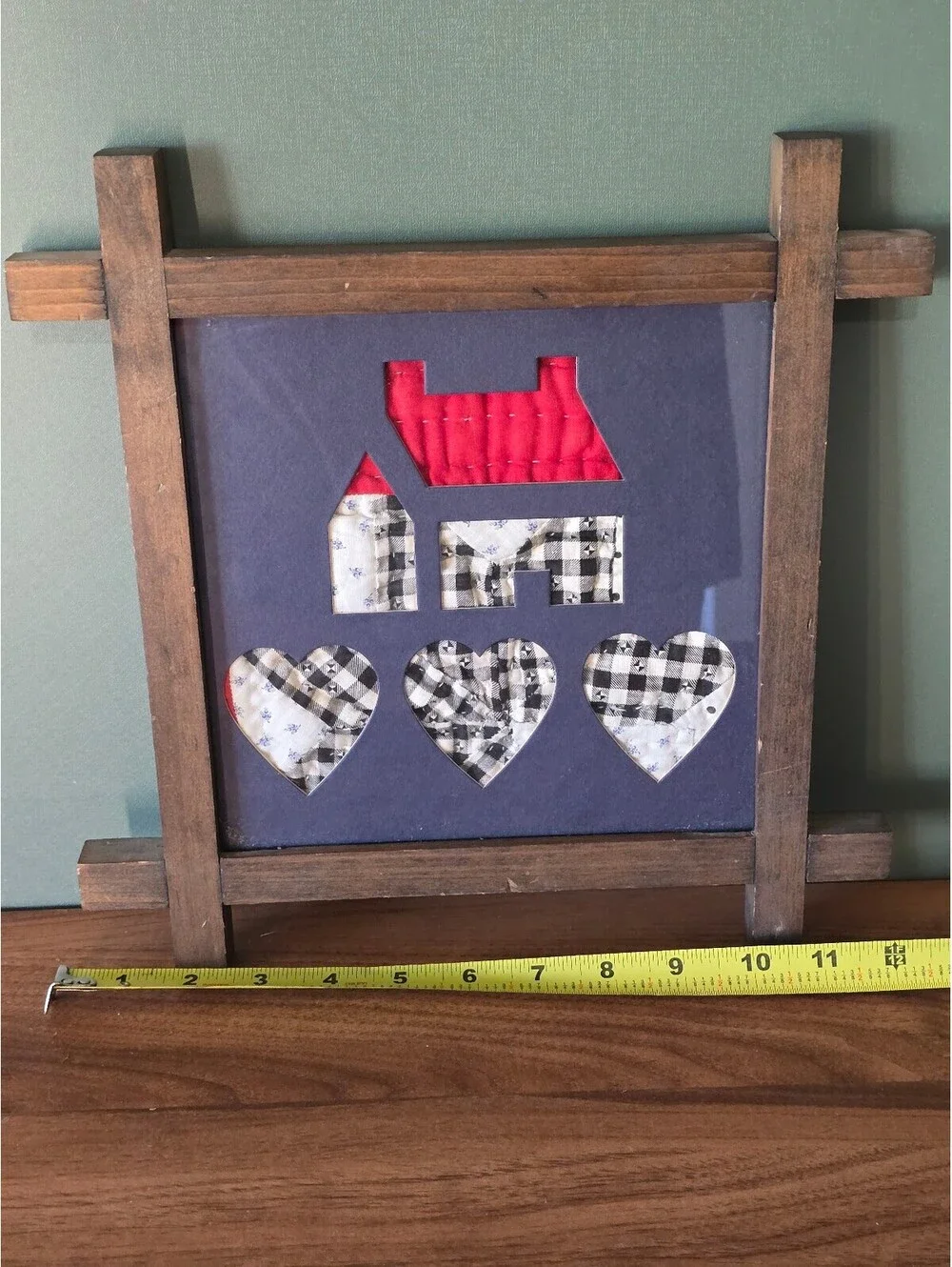 Vintage Country House Framed Quilt Scrap Wall Art Plaid Gingham